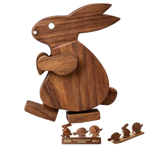 Handmade Walking Wooden Animals, Educational Rabbit Elephant & Turtle Statue Ornaments Mechanical Kinetic Ramps Walker 2026 Animal Figurines Balance Sculpture Fun Science Gift(Rabbit)