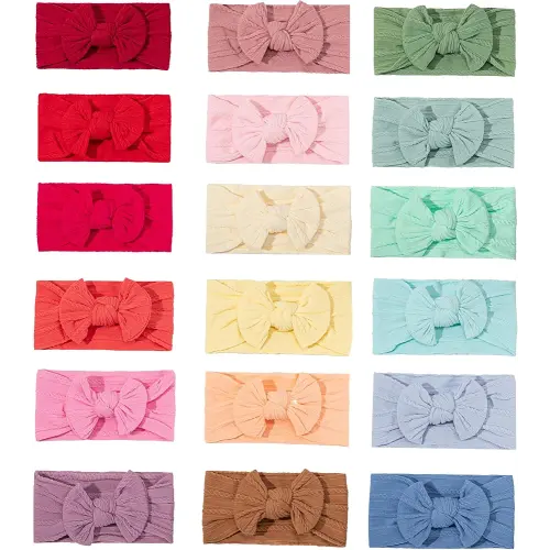 Baby Girl Headbands Nylon Stretchy Hair Bows - Soft Jacquard Knit Infant Hairbands for Newborn Toddler, Non-Marking Textured Accessories for Photography Gift