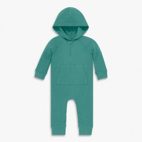 Primary Baby Heathered Waffle Henley Romper In Sunwashed Teal Size 6-12 Months
