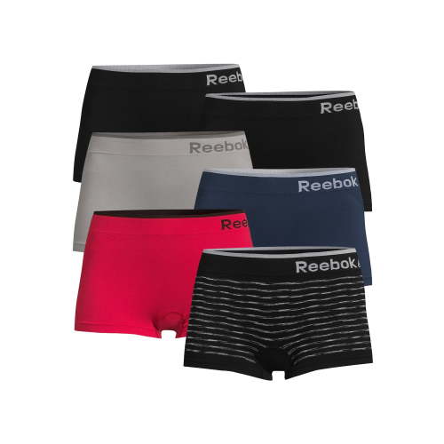 Reebok Women's Underwear Seamless Boyshort Panties, 6-Pack, Sizes XS-3XL