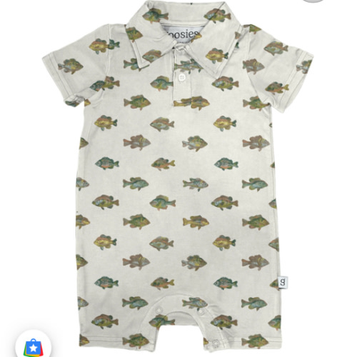 Short Sleeve Polo Romper-Lake Fish