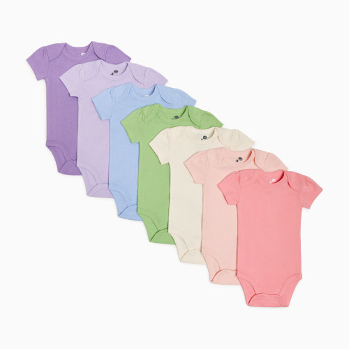 Small Story Organic Cotton Solid Short Sleeve Bodysuit (7 Pack) - Soft Rainbow, 0-3 M