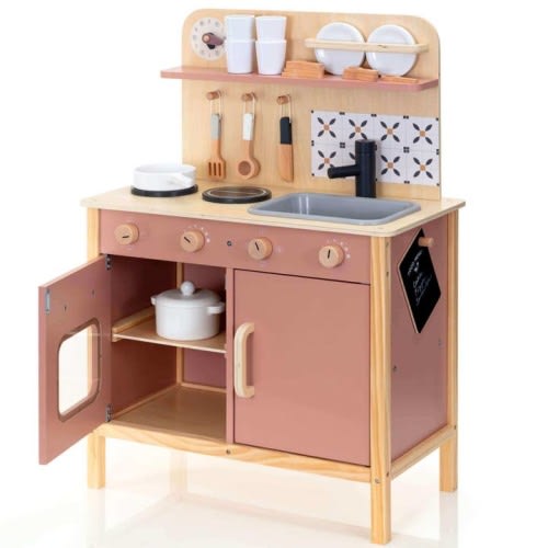 Wooden Play Kitchen Set - Montessori Pretend Cooking 22pc Ages 3+ - Faire