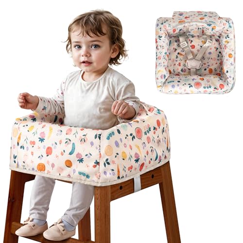 High Chair Cover for Baby Restaurant with Safety Harness Stain and Slip Resistant Waterproof Portable for Outdoor Indoor Eating White
