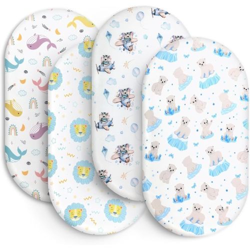 Baby Bassinet Sheets for Baby Boy Girls,4-Pack Fitted Bassinet Sheets Set Compatible with Halo Bassinest Swivel Sleeper,Baby Delight,Angelbliss,32"X16" (Land Sea)