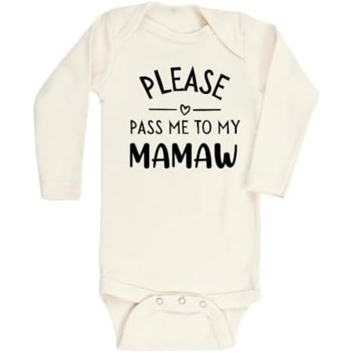 Please Pass Me To My Mamaw Cute Baby Bodysuit, Kids & Toddler T-Shirt - Funny Outfit for Girls Boys Baby Shower Foodie Tee