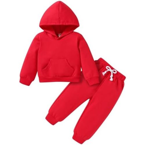 Happy Town Baby Fall Outfits for Girl Boy Long Sleeve Hoodie Top and Long Sweatpants Set Toddler Sweatsuit