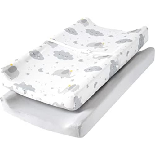 TILLYOU Changing Pad Cover Set in Soft Jersey Material - Fits 32"/34''x16" Contoured Pad for Babies, Elephant & Cloud, Grey
