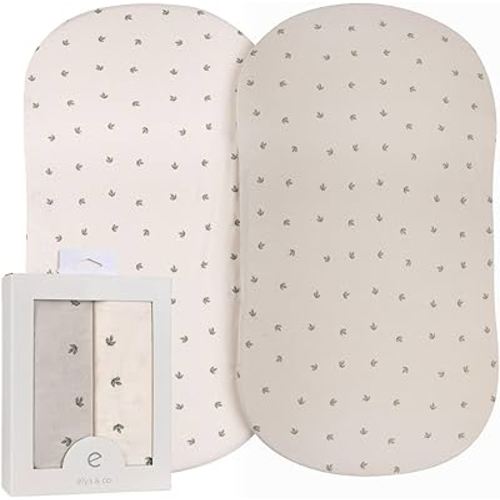 Ely’s & Co. Bassinet Sheets, Baby Boy/Girl Fitted Bassinet Mattress Sheet Set - 2 Pack, 100% Jersey Knit Cotton, fits Oval, Hourglass and Rectangle Mattress, Sage Vintage Leaf Collection, 32”x16”x3”