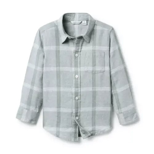 Boy Sage Green Plaid Plaid Linen-Cotton Shirt by Janie and Jack