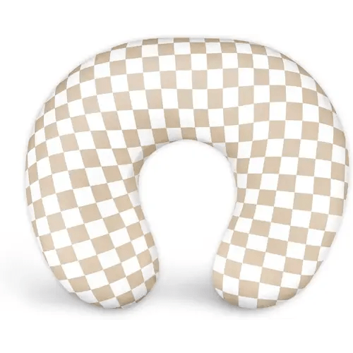 DILIMI Nursing Pillow Cover, Stretchy Removable Case for Breastfeeding Pillows, Ultra Soft Comfortable Slipcover for Baby Girl and Boy, Light Brown Checkerboard