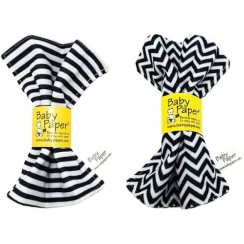 Baby Paper Original Crinkle Sensory Toy | Black and White Stripe and Zig Zag 2-Pack | Crinkle Paper for Babies | Sensory Baby Toys