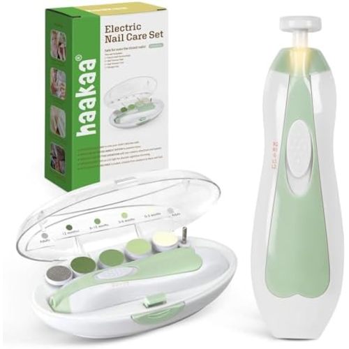 haakaa Electric Baby Nail File, LED Light Baby Nail Trimmer, Green