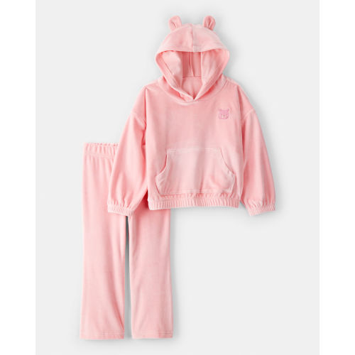 Toddler Girl Bear Velour Hoodie & Pant Set - Pink - Carter's | Carter's