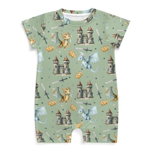 Wicbfdfv Cute Dragon Castle Knight Horse Baby Romper Fairytale Dragons Trees Leaves Cloud Summer Outfit