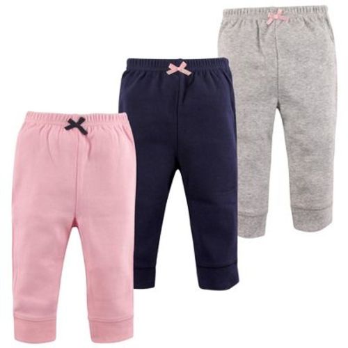 Luvable Friends Basics Infant Baby Everyday Cotton Pants 3-Pack, Rosewater Sky, 12-18 Months