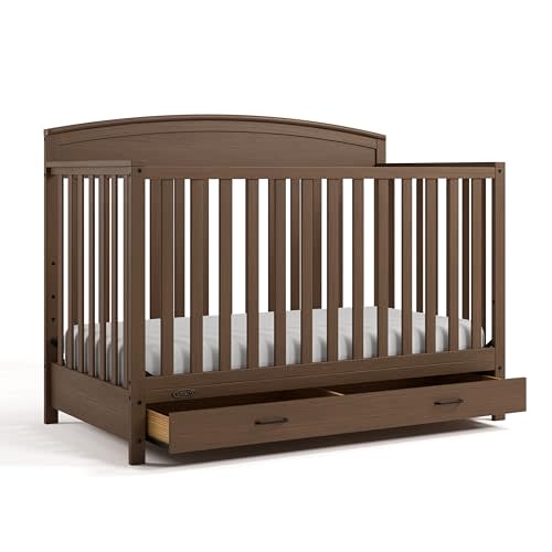 Graco Benton 5-in-1 Convertible Crib with Drawer (Hazelnut) – GREENGUARD Gold Certified, Converts from Baby Crib to Toddler Bed, Daybed and Full-Size Bed, Full-Size Nursery Storage Drawer