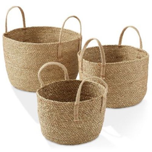 Casafield (Set of 3) Braided Seagrass Basket Planters, Natural Woven Storage Bins for Boho Home Decor, Indoor Plant Pot Covers