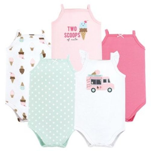 Hudson Baby Infant Girl Cotton Sleeveless Bodysuits, Girl Ice Cream Truck, 0-3 Months