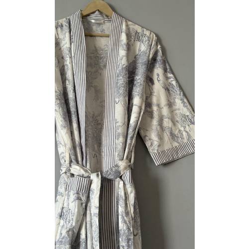 Handmade Cotton Kimono Robe, Block Print Floral Dressing Gown
