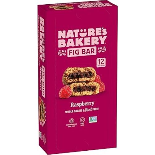 Nature’s Bakery Whole Wheat Fig Bars, Raspberry, Real Fruit, Vegan, Non-GMO, Snack bar, 1 box with 12 twin packs (12 twin packs)