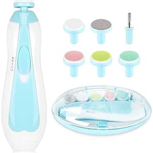Electric Nail File Drill for Baby No Sharp Claws Hurt, 6 in 1 Safety Cutter Trimmer Clipper for Toes and Fingers (Blue)
