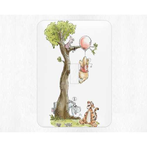 Winnie the Pooh Custom Light Switch Metal Wall Plate Cover, Nursery Decoration, Child Room Decor, Baby Shower Gift, Pooh with Balloon & tree
