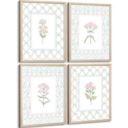 Nursery Flower Wall Art Girl Wildflower Canvas Wall Decor Pink Blue Floral Prints Baby Girl Flower Poster Pictures Nursery Floral Artwork Pastel Botanical Painting for Girl Room 8x10x4 Inch Framed