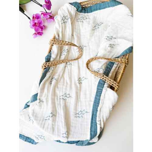 Simple Wave Bamboo Blanket - Ocean Nursery Decor | 6 Layers – Coca + B.