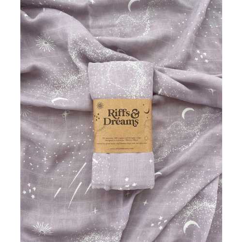 Baby Shower Gift for New Parent & Newborn • Organic Cotton Bamboo Muslin Swaddle Blanket • Stars Moons Celestial Print