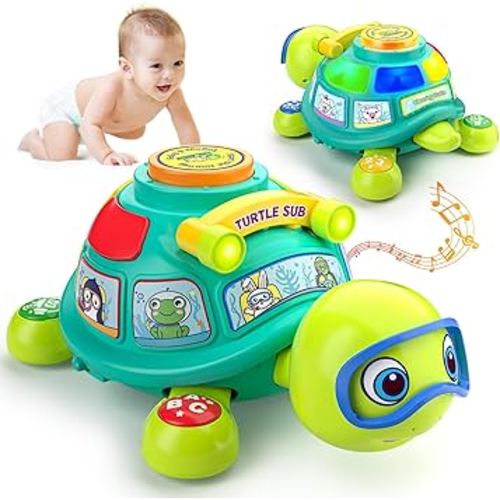 Musical Turtle Baby Toys 6-12 Months, Bilingual Educational Crawling Toys 7 8 9 10 Months, Light up Infants Tummy Toy with Sound, Number, Letters, Gifts Present for Baby 4 5 6 12 Month