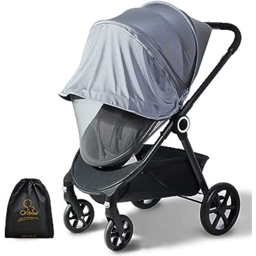 Orzbow 2-in-1 Baby Mosquito Net with UPF50+ Sunshade for Stroller, Breathable Stroller Mosquito Netting Privacy Cover with Two-Way Zipper & Storage Bag for Bassinet, Car Seat & Carrycot, Grey