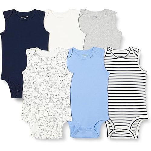Amazon Essentials Unisex Babies' Sleeveless Bodysuits, Pack of 6