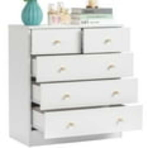 UBesGoo 5 Drawer Wood Dresser for Bedroom, Chest of Drawers, Storage Organization Unit for Clothing, White