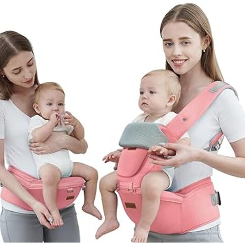 Baby Carrier with Hip Seat, Baby Carrier Newborn to Toddler, 6-in-1 Ways to Carry, All Seasons, Adjustable Baby Holder Carrier for Breastfeeding(Pink)