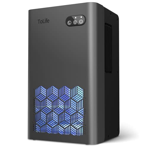 ToLife Dehumidifier, 1000 Sq Ft 95 oz Tank with Sleep Mode, Auto Shutoff | Portable for Home, Bedroom, Bathroom and Basement with 7-Color LED Light, Grey