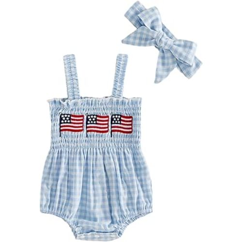 Kuriozud 4th of July Outfits Baby Girl USA Romper Fourth of July Onesie Independence Day Bodysuit Memorial Day Clothes
