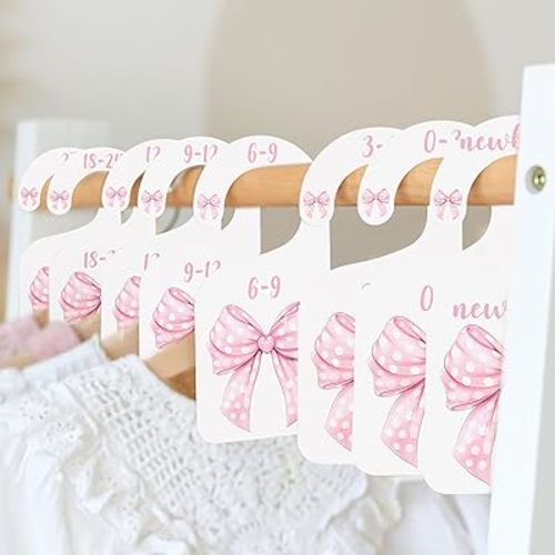 Pink Bow Nursery Closet Dividers - Bow Baby Shower Decorations,Baby Closet Dividers,Clothes Size Markers for Babies,Newborn to 24 (Closet Dividers-1)
