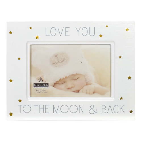 Malden - Love You to the Moon and Back Baby Picture Frame, White 4x6 Photo Frame with Gold Accents
