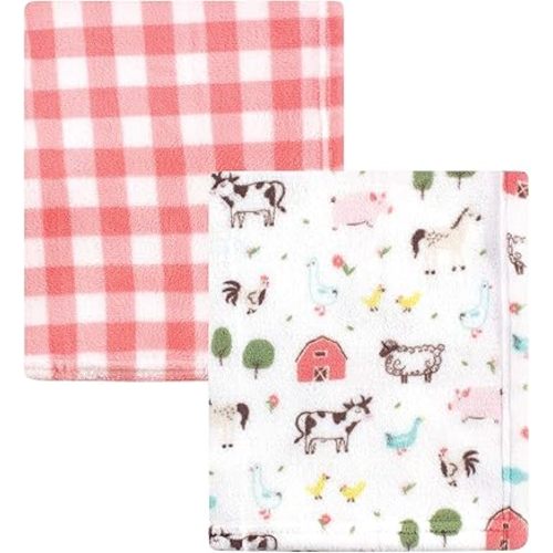 Hudson Baby Unisex Baby Silky Plush and Coral Fleece Blanket, Girl Farm Animals, 30x36 inches