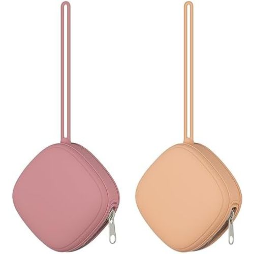 2 Pack Silicone Pacifier Holder Case, Portable Pacifier Case For Diaper Bag, BPA Free Newborn Baby Pacifiers Silicone Pouch For Boys & Girls (Apricot+Powder Rose)