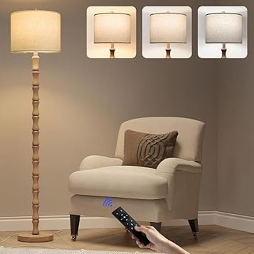 BOBOMOMO 62" Rustic Farmhouse Floor Lamp with Remote & Dimmable 9W Bulb, 3 Color Temperatures Resin Standing Lamp, Retro Corner Tall Lamp for Living Room, Bedroom, Nursery, Office, Reading Nock