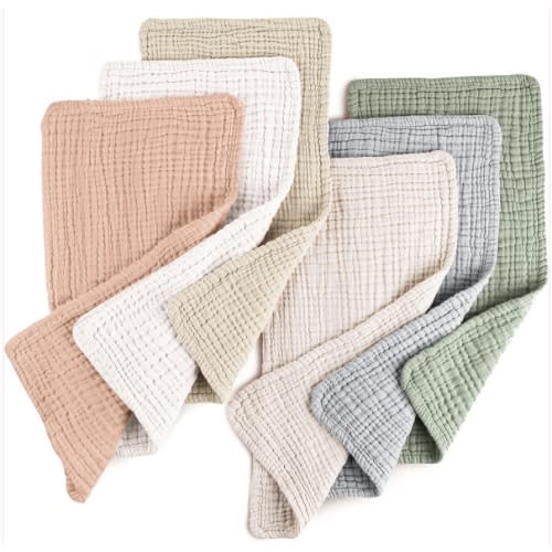 Konssy Muslin Baby Burp Cloths 6 Pack, Soft Absorbent 100% Cotton Burping Clothes for Newborns, Baby Boys and Girls, Unisex
