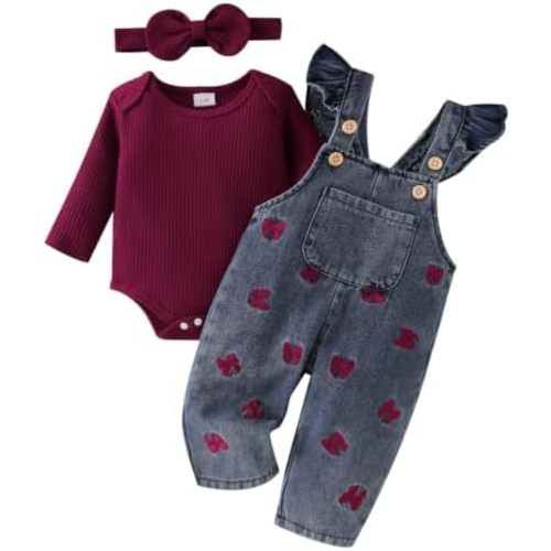 Baby Girl Clothes Newborn Romper Infant Jeans Adjustable Suspender Overalls Cute Headband 3Pcs Outfits Set 0-18 Months