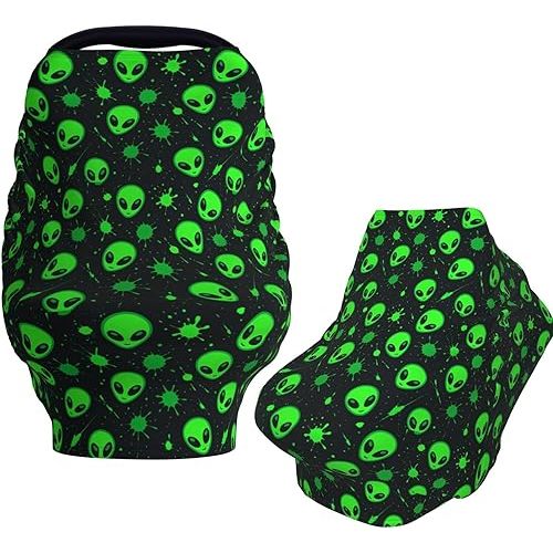 Green Alien Head Baby Car Seat Covers Carseat Canopy Soft Infant Stroller Cover Nursing Breastfeeding Covers for Girls Boys Newborn