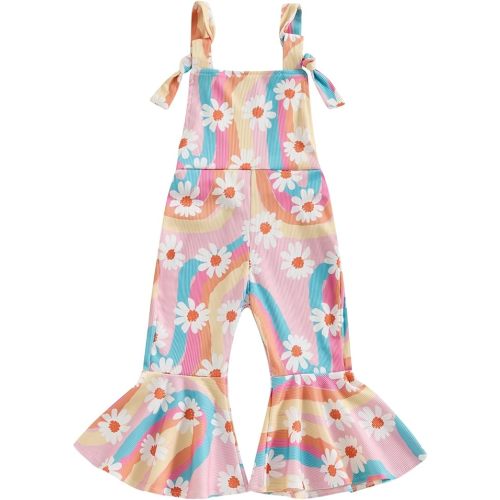 Toddler Baby Girl Bell Bottoms Romper Floral/Butterfly Overalls Suspender Flare Pants One Piece Strap Jumpsuit