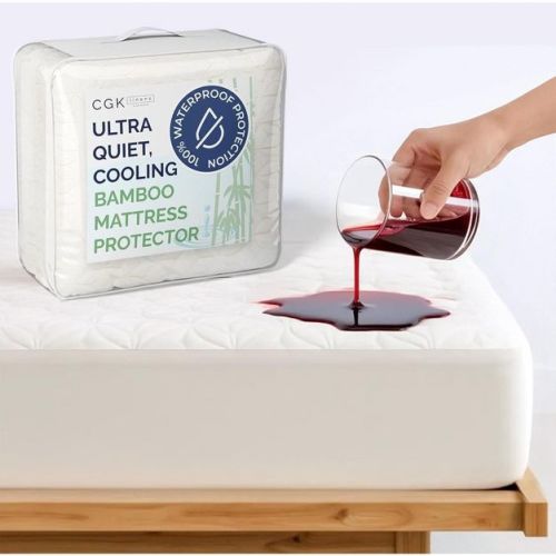 CGK Linens Waterproof Cooling Mattress Protector - Viscose from Bamboo Fits up to 16”, Twin Size, White