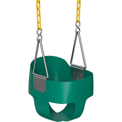 Jungle Gym Kingdom Baby Swing Outdoor - Heavy Duty Toddler Swing Set Accessories, High Back, Full Bucket Seat with Coated Chains for Outdoor Use - Fully Assembled - Green