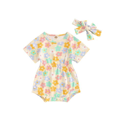 Suealasg Baby Girl 2Pcs Summer Outfits Short Sleeve Cherry Print Romper +Headband Set 3 6 9 12 18 Months Infant Newborn Girl Clothes