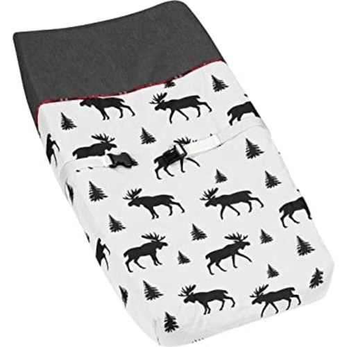 Grey, Black and Red Woodland Plaid and Moose Changing Pad Cover for Rustic Patch Collection by Sweet Jojo Designs